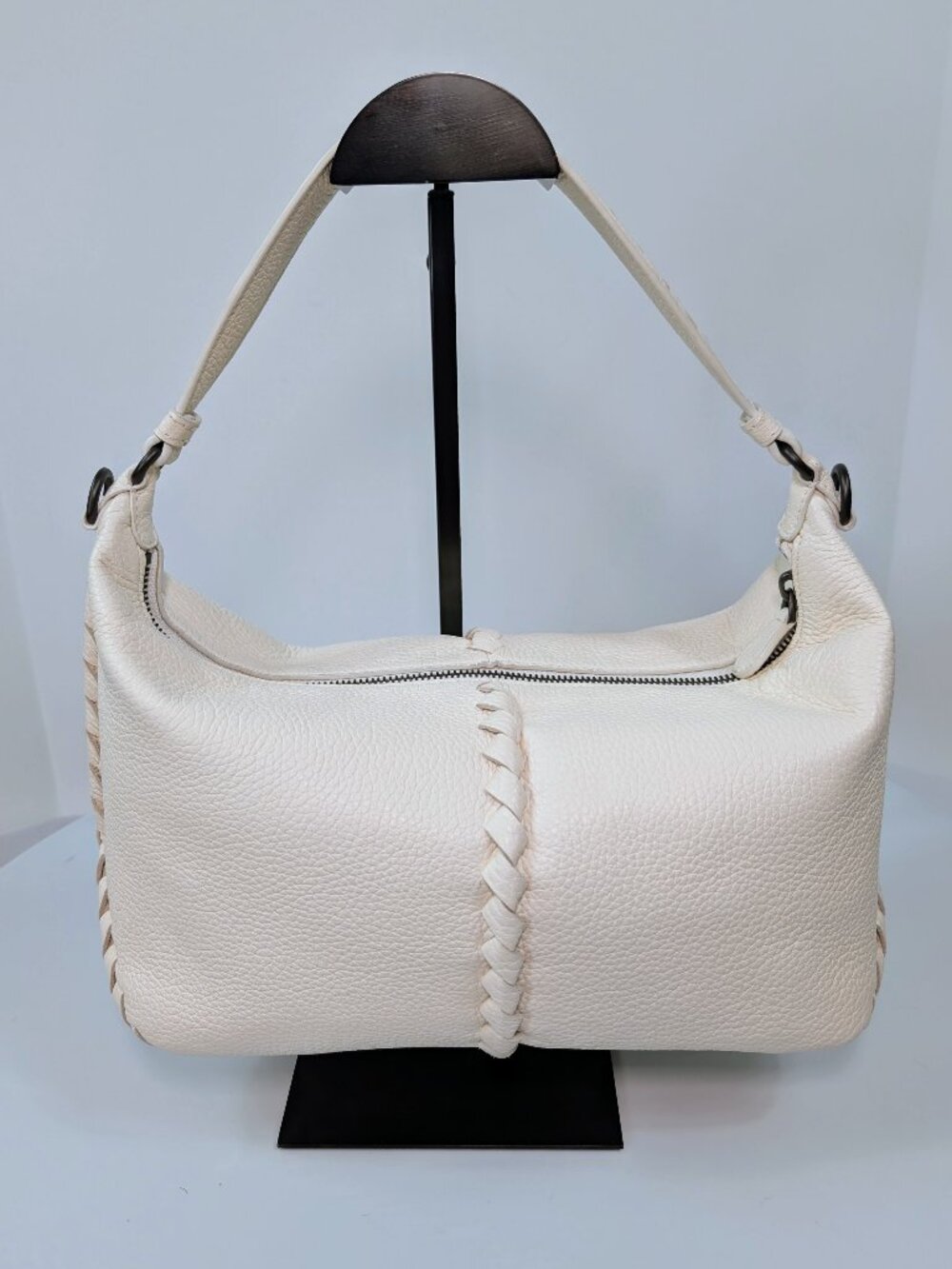 Bottega Veneta Chalk White Grained Deerskin Cervo Baseball Hobo Shoulder Bag